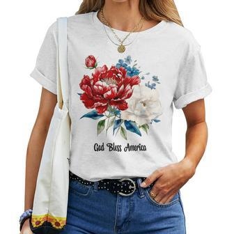 Happy 4Th Of July For Women God Bless America Red Whi Women T-shirt | Mazezy