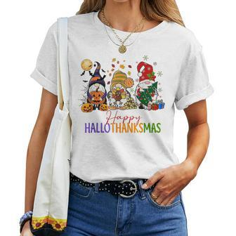 Happy Hallothanksmas Coffee Halloween Thanksgiving Christmas Women T-shirt