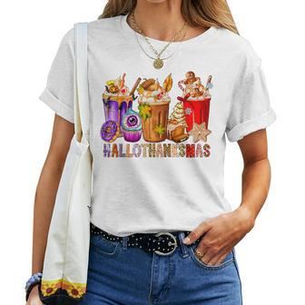Happy Hallothanksmas Coffee Latte Halloween Thanksgiving Women T-shirt - Monsterry CA