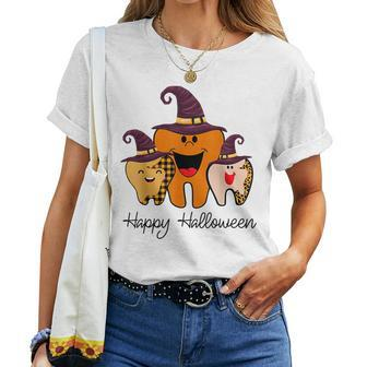 Happy Halloween Tooth Witch Leopard Fall Dentist Dental Happy Halloween Women T-shirt | Mazezy