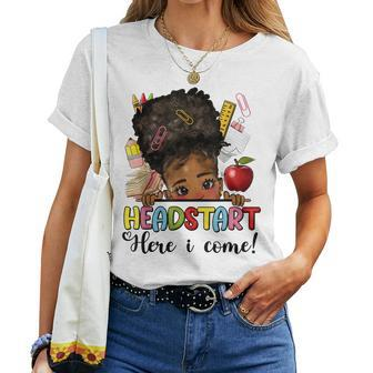 Headstart Here I Come Afro Girl Messy Bun Back To School Women T-shirt - Seseable