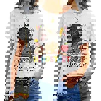 Headstart Here I Come Afro Girl Messy Bun Back To School Women T-shirt | Seseable CA