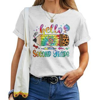 Hello 2Nd Grade Leopard Pencil Tie Dye Back To School Women T-shirt | Mazezy