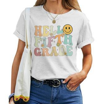 Hello 5Th Fifth Grade Groovy Back To School Teachers Student Women T-shirt - Monsterry DE