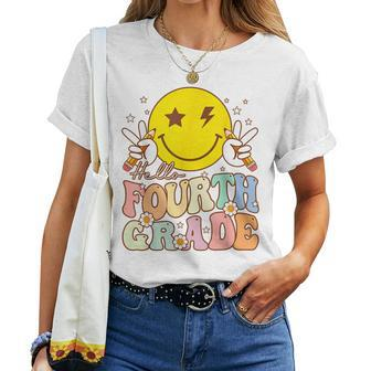 Hello Fourth Grade Funny Smile Face 4Th Grade Back To School Women T-shirt - Seseable