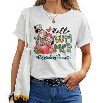 Hello Summer Skull Flamingo Float Respiratory Therapist Therapist Women T-shirt | Mazezy