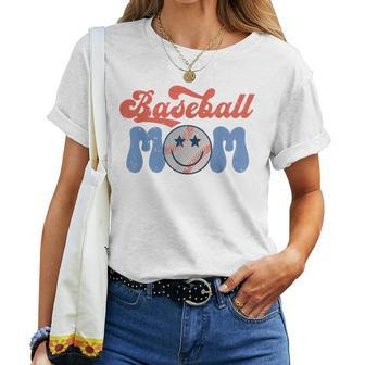 Hippie Face Baseball Mom Game Day Retro Groovy Women T-shirt | Mazezy