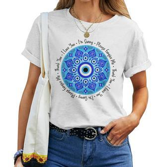 Hooponopono Prayer Mandala Featuring Evil Eye Protection Women T-shirt | Mazezy