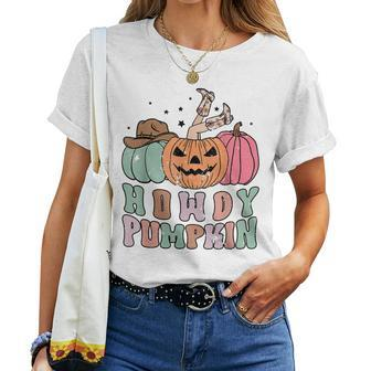 Howdy Pumpkin Western Fall Rodeo Womens Halloween Halloween Women T-shirt | Mazezy CA