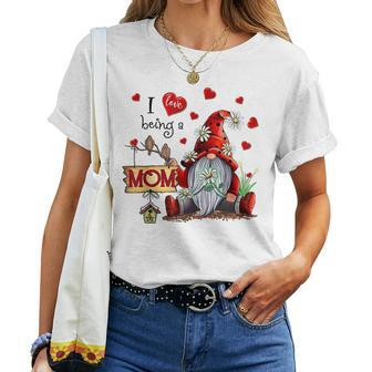 I Love Being A Mom Gnome Daisy Heart Women T-shirt Casual Daily Crewneck Short Sleeve Graphic Basic Unisex Tee