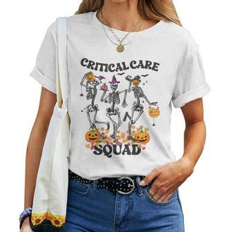 Icu Nurse Halloween Skeleton Critical Care Squad Cvicu Crew Women T-shirt - Monsterry