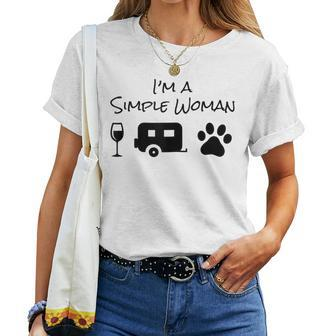 I'm A Simple Woman Wine Camping Dog Paw Cute Women T-shirt - Seseable