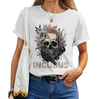 Incubus-Crow Left Skull Morning And Flower Halloween Graphic Women T-shirt - Thegiftio UK