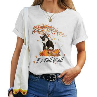 It's Fall Y'all Cute Black Cat Lovers Thanksgiving Halloween Halloween Women T-shirt | Mazezy