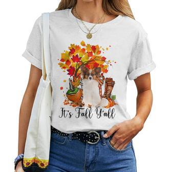 It's Fall Y'all Papillion Dog Halloween Thanksgiving Dog Halloween Women T-shirt | Mazezy
