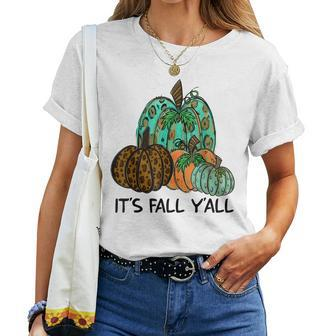 It's Fall Y'all Pumpkin Leopard Halloween Autumn Women Halloween Women T-shirt | Mazezy