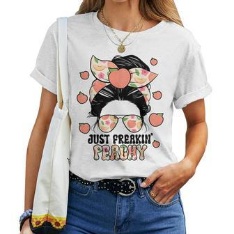 Just Freakin Peachy Peach Messy Bun Girl Summertime Women T-shirt Short Sleeve Graphic - Monsterry UK