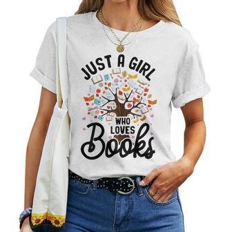 Just A Girl Who Loves Books Reading Book Lover Tree Bookworm Women T-shirt | Mazezy