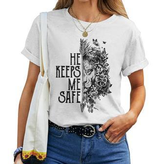 He Keeps Me Safe Lion Floral Women T-shirt | Mazezy