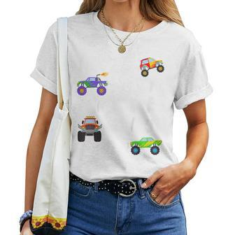 Kids 4 Year Old Monster Truck Birthday Party - Boy Or Girl Women T-shirt Short Sleeve Graphic - Monsterry DE