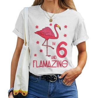 Kids Pink Flamingo Girls 6Th Birthday 6 Flamazing Women T-shirt | Mazezy