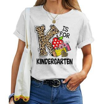 Leopard K Is For Kindergarten Teacher Student Back To School Women T-shirt Short Sleeve Graphic - Thegiftio UK