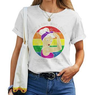 Lgbt Gay Pride Parade Lesbian Girl Loves Tacos And Titties Women T-shirt | Mazezy