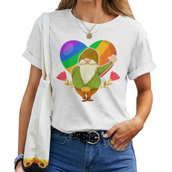 Lgbt Pride Nordic Gnome Rainbow Flag Heart Garden Gnome Women T-shirt | Mazezy