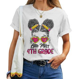 Little Miss 4Th Grade Back To School Messy Bun Afro Girls Women T-shirt - Seseable