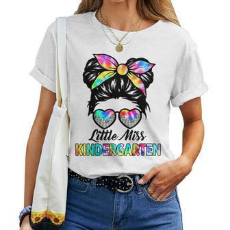 Little Miss Kindergarten Girls Messy Bun Back To School Women T-shirt - Monsterry