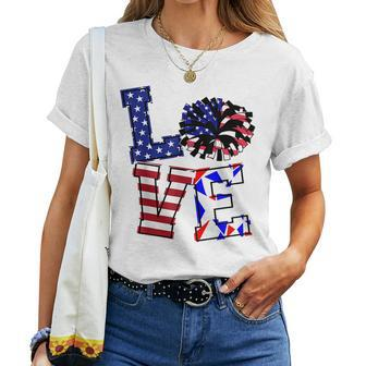 Love Cheer Cheerleader 4Th July Usa Flag Patriotic Girl N Women T-shirt - Seseable