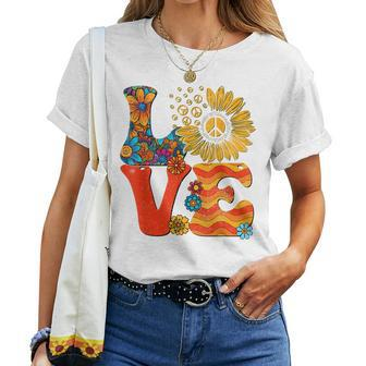 Love Peace Sign 60'S 70'S Costume Party Outfit Groovy Hippie Women T-shirt - Seseable