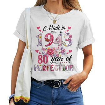 Made In 1943 Floral 80 Year Old 80Th Birthday Women T-shirt - Thegiftio UK
