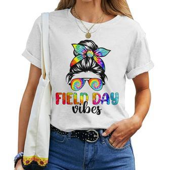 Messy Bun Field Day Vibes Tie Dye Teacher Kid Field Day 2023 Women T-shirt | Mazezy