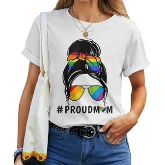 Messy Bun Hair Proud Mom Lgbtq Gay Pride Lgbtq Women T-shirt | Mazezy
