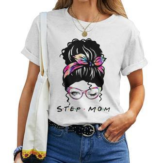 Messy Hair Bun Step Mom Life Wink Eye Tie Dye Women T-shirt | Mazezy
