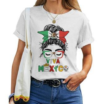 Mexican Independence Viva Mexico Messy Bun Hair Women T-shirt - Thegiftio UK