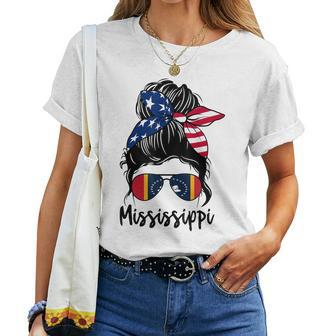 Mississippi Girl Mississippi Flag State Girlfriend Messy Bun Women T-shirt Casual Daily Crewneck Short Sleeve Graphic Basic Unisex Tee