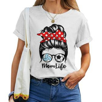 Mom Life Messy Bun Hair Funny Volleyball Soccer Mom Women T-shirt Casual Daily Crewneck Short Sleeve Graphic Basic Unisex Tee