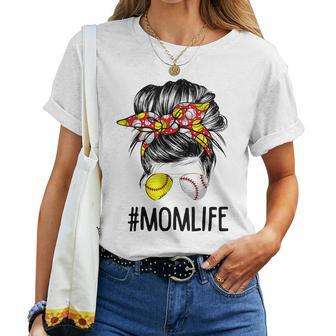 Mom Life Softball Baseball Mothers Day Messy Bun Women Women T-shirt Casual Daily Crewneck Short Sleeve Graphic Basic Unisex Tee