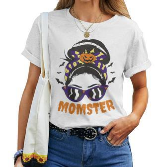 Mom Momster Halloween Costume Messy Bun Monster Women T-shirt - Monsterry