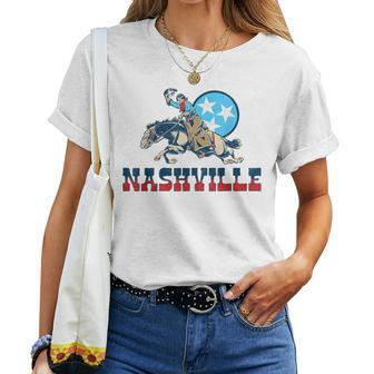 Nashville Vintage Cowgirl & State Flag Tennessee Stars Retro Women T-shirt | Mazezy