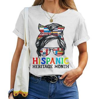 National Hispanic Heritage Month Messy Bun Latin Flags Women T-shirt - Thegiftio