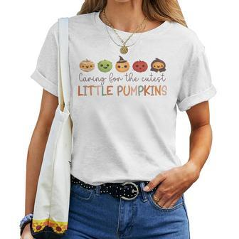 Nicu Nurse Halloween Cutest Pumpkins Mother Baby Nurse Fall Women T-shirt - Monsterry