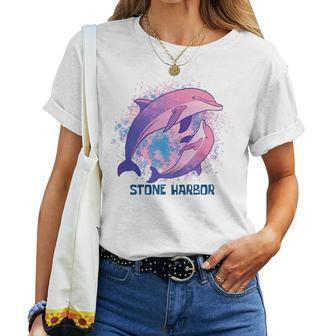 Ocean Dolphin Stone Harbor Vacation Boho Style Porpoise Women T-shirt | Mazezy