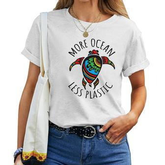 More Ocean Less Plastic Rainbow Sea Turtle Eco Life Animal Women T-shirt