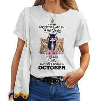 October Never Underestimate An Old Lady Who Loves Cats Women T-shirt | Mazezy