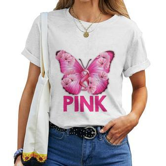 In October We Wear Pink Butterfly Breast Cancer Awareness Women T-shirt | Mazezy