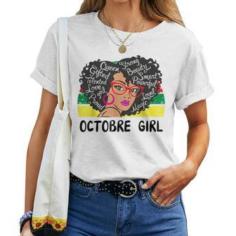 Octobre Girl Black With Red Glasses Birthday Women T-shirt | Mazezy