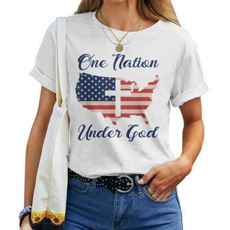 One Nation Under God Christian Cross American Flag Usa Map Usa Women T-shirt Crewneck | Mazezy